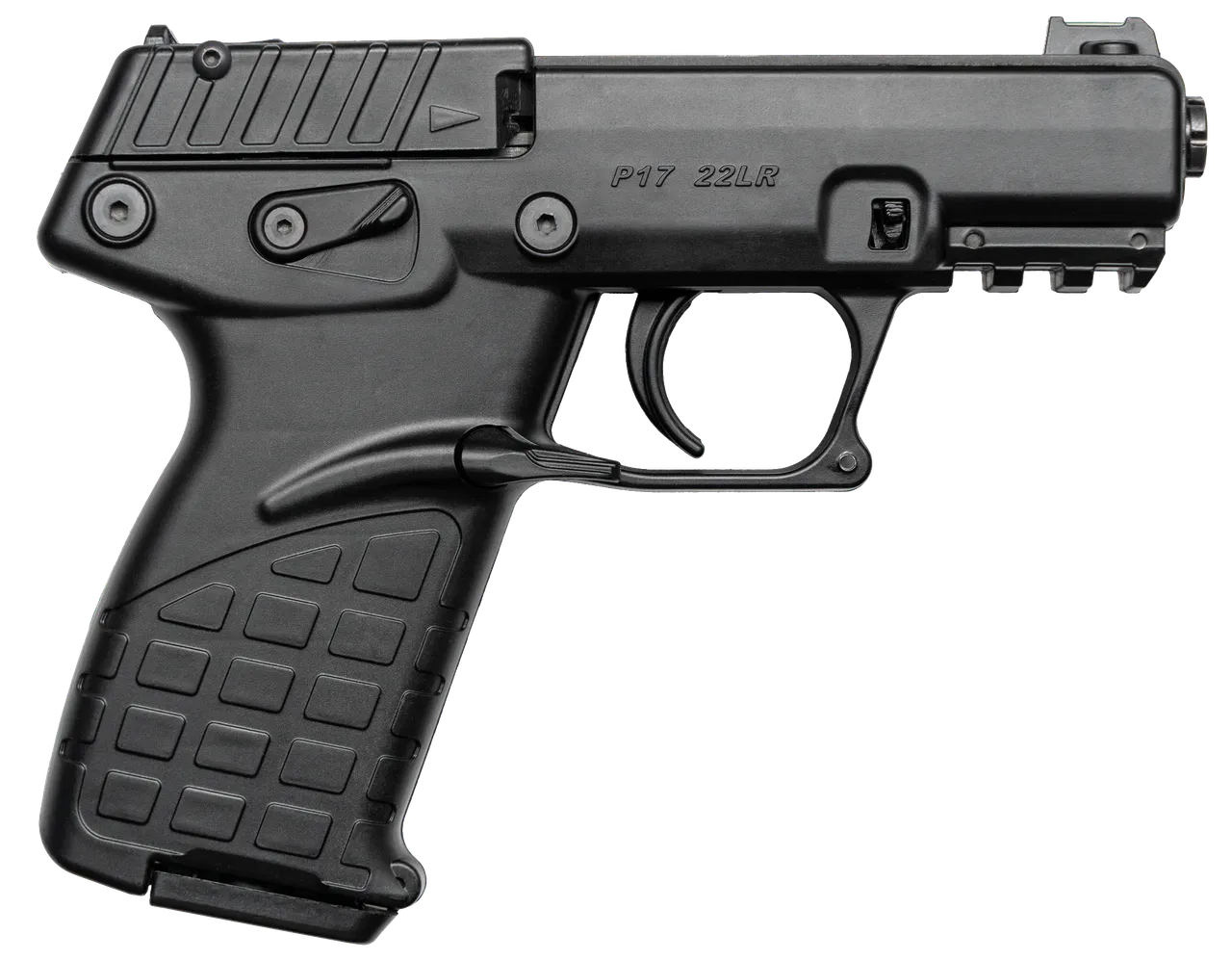 Kel-Tec P17BBLK P17  Compact Frame 22 LR 16+1 3.80" Black Steel Threaded Barrel, Black Serrated Slide, Black Polymer Frame w/Picatinny Rail, Textured Grip, Ambidextrous
