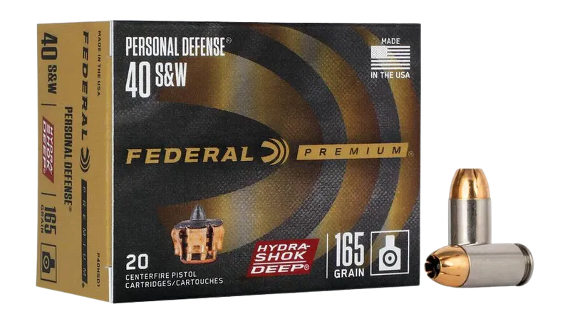 Federal P40HSD1 Premium Personal Defense 40S&W 165gr Hydra-Shok Deep Hollow Point 20 Per Box/10 Case