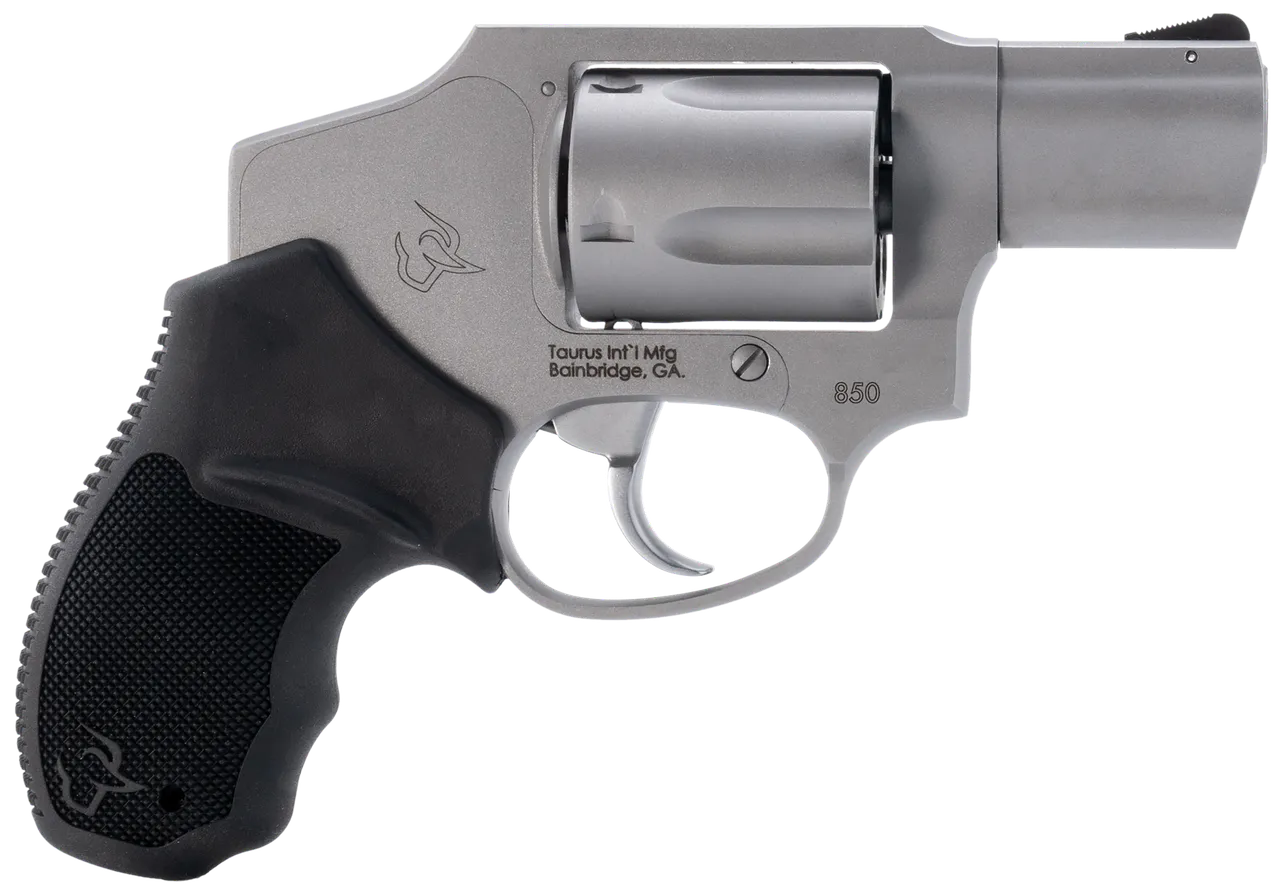 Taurus 2-850129 850 Small 38 Special 5 Shot 2" Matte Stainless Steel Barrel & Cylinder, Matte Stainless Steel Frame, Black Rubber Grip, Transfer Bar Safety, Concealed Hammer