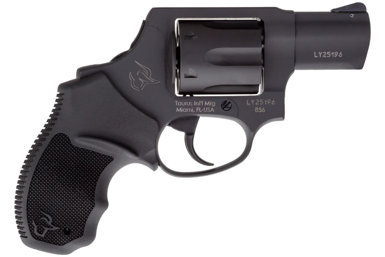 Taurus 2-856021CH 856 Small 38 Special +P 6 Shot 2" Matte Black Carbon Steel Barrel, Cylinder & Frame, Black Finger Grooved Rubber Grip, Transfer Bar Safety, Concealed Hammer