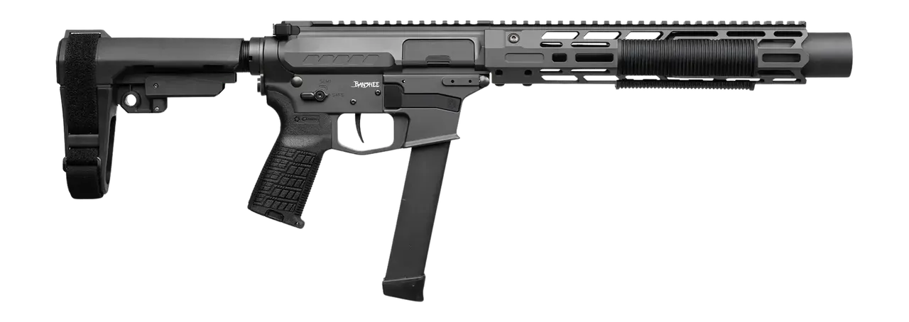 CMMG 99A6832-TNG Zeroed Banshee MkGs 9mm Luger 33+1 6.50" Black Nitride Threaded Barrel, Tungsten Cerakote Aluminum Receiver w/Picatinny Rail, M-LOK Handguard, Black Polymer CMMG RipBrace, CMMG Zeroed