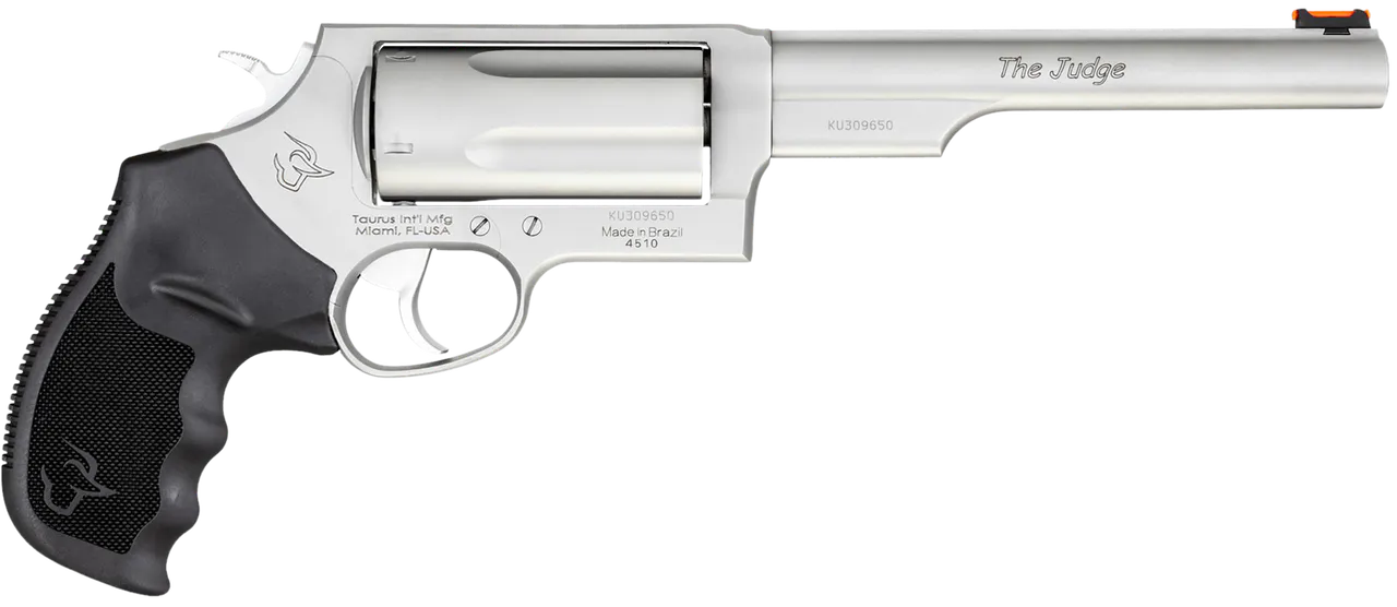 Taurus 2441069MAG Judge Magnum Compact Frame 45 Colt (Long Colt)/410 Gauge 5rd 6.50" Matte Stainless Steel Barrel, Cylinder & Frame, Black Ribber Grip, Transfer Bar Safety, Exposed Hammer