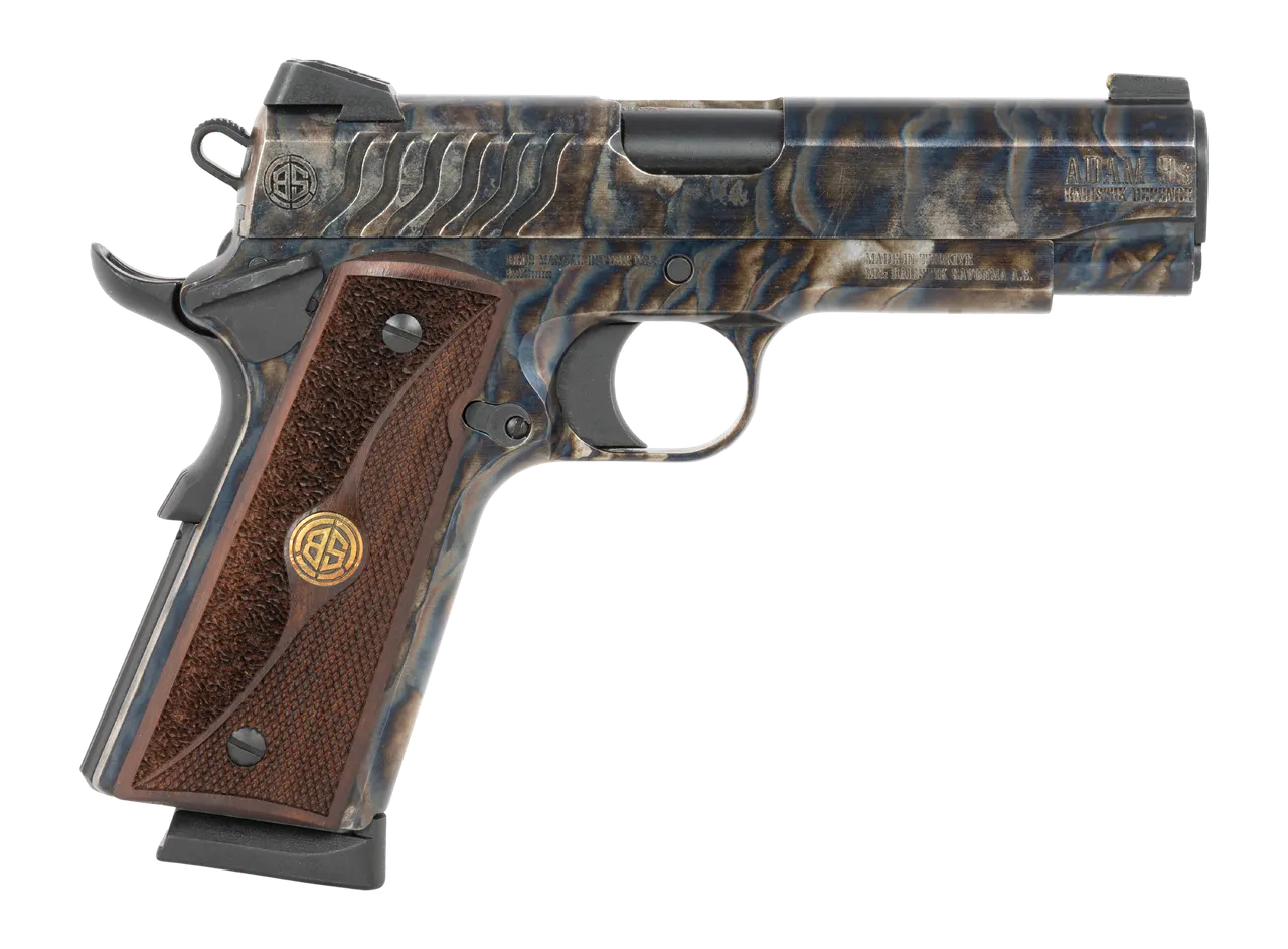 Dickinson LLC DCKSN45FS 1911 Premium Fireball 45 ACP 9+1 5" Black Steel Barrel, Fireball Serrated Aluminum Slide, Fireball Steel Frame, Wood Grip