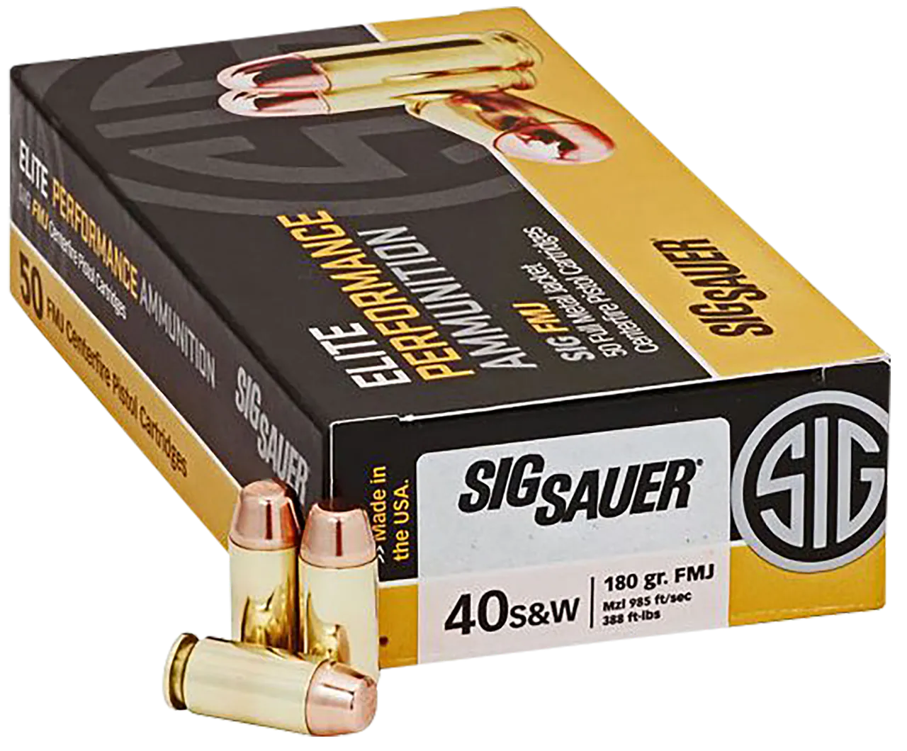 Sig Sauer E40SB250 Elite Ball 40S&W 180gr Full Metal Jacket 50 Per Box/20 Case