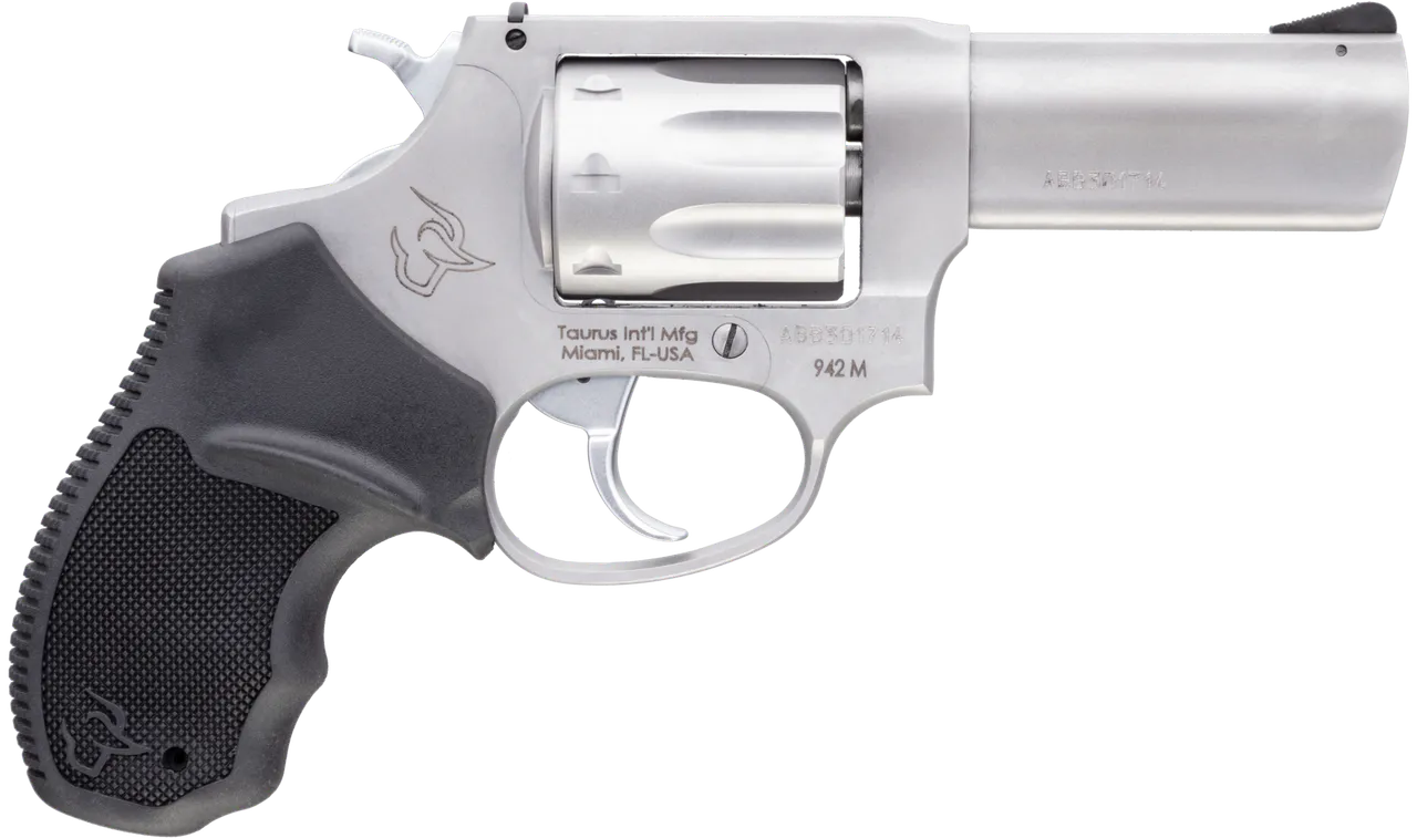Taurus 2942M039 942 22 WMR 8rd 3" Barrel, Overall Matte Finish Stainless Steel & Finger Grooved Black Polymer Grip