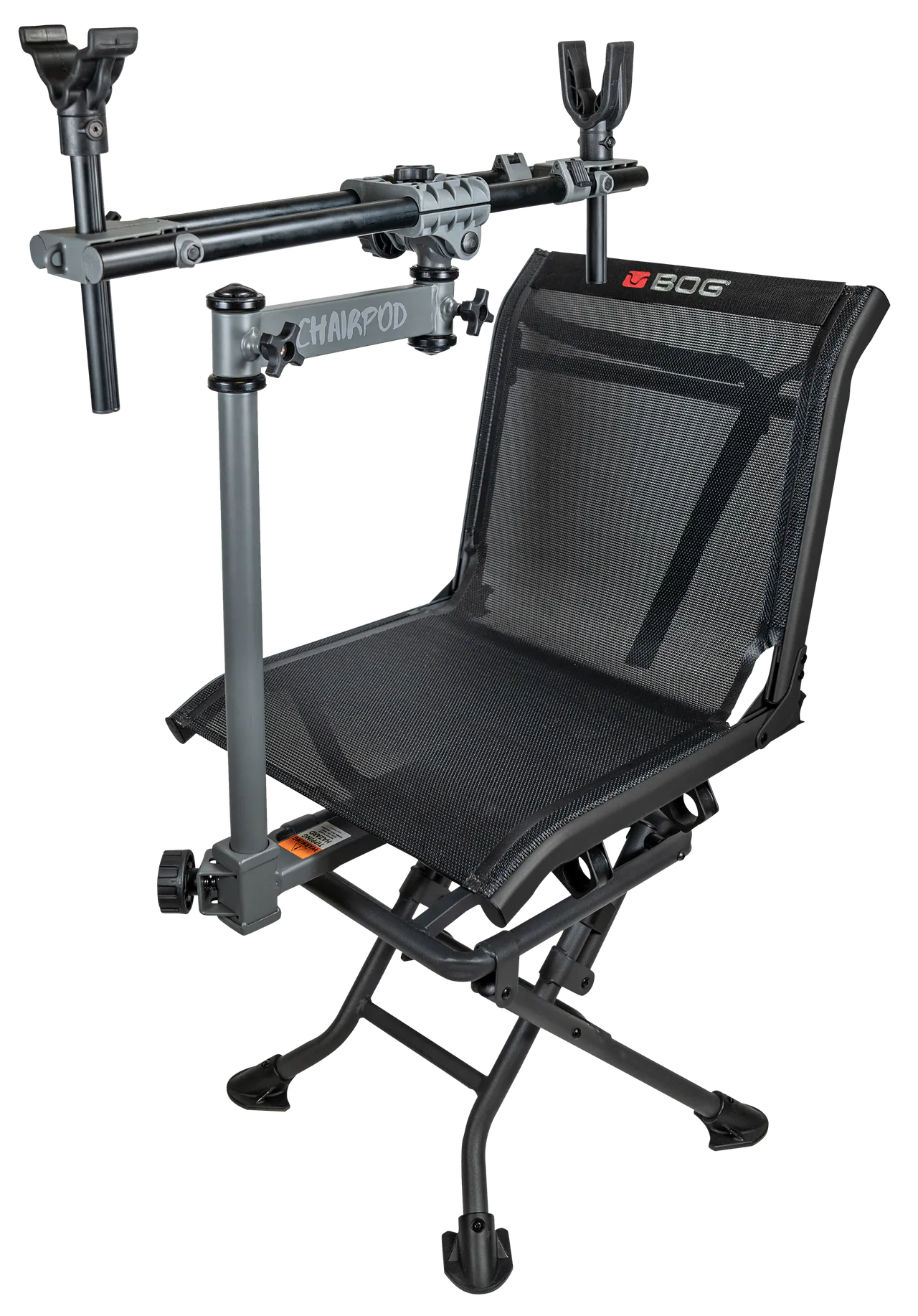 Bog-Pod 1100475 ChairPod Chair with Rotating Gun Mount, 4 Legs, Black, Aluminum Frame, 41" Max Height