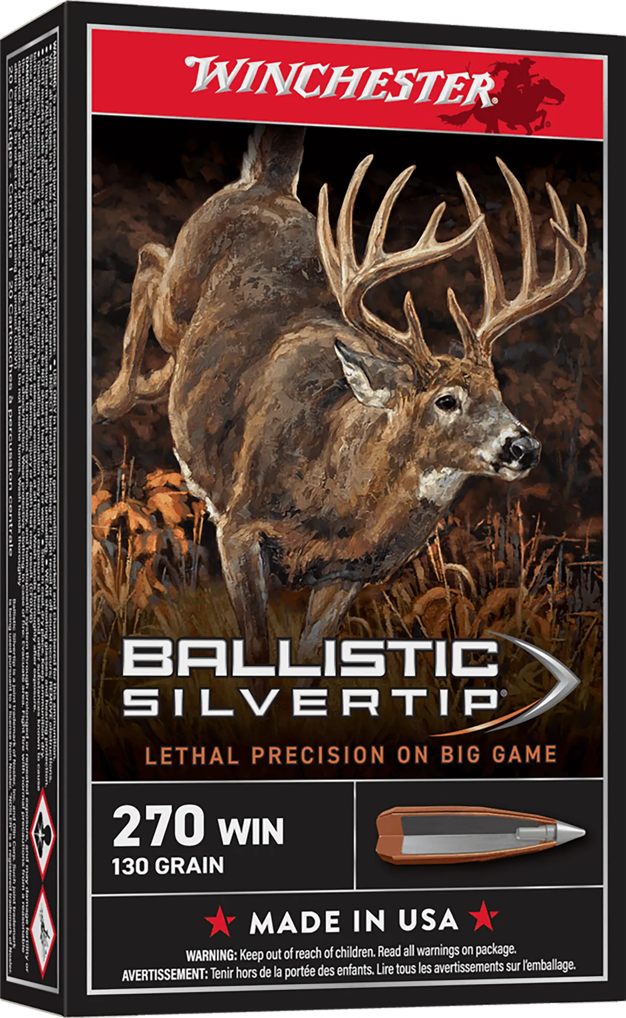 Winchester Ammo SBST270 Ballistic Silvertip 270Win 130gr Rapid Controlled Expansion Polymer Tip 20 Per Box/10 Case