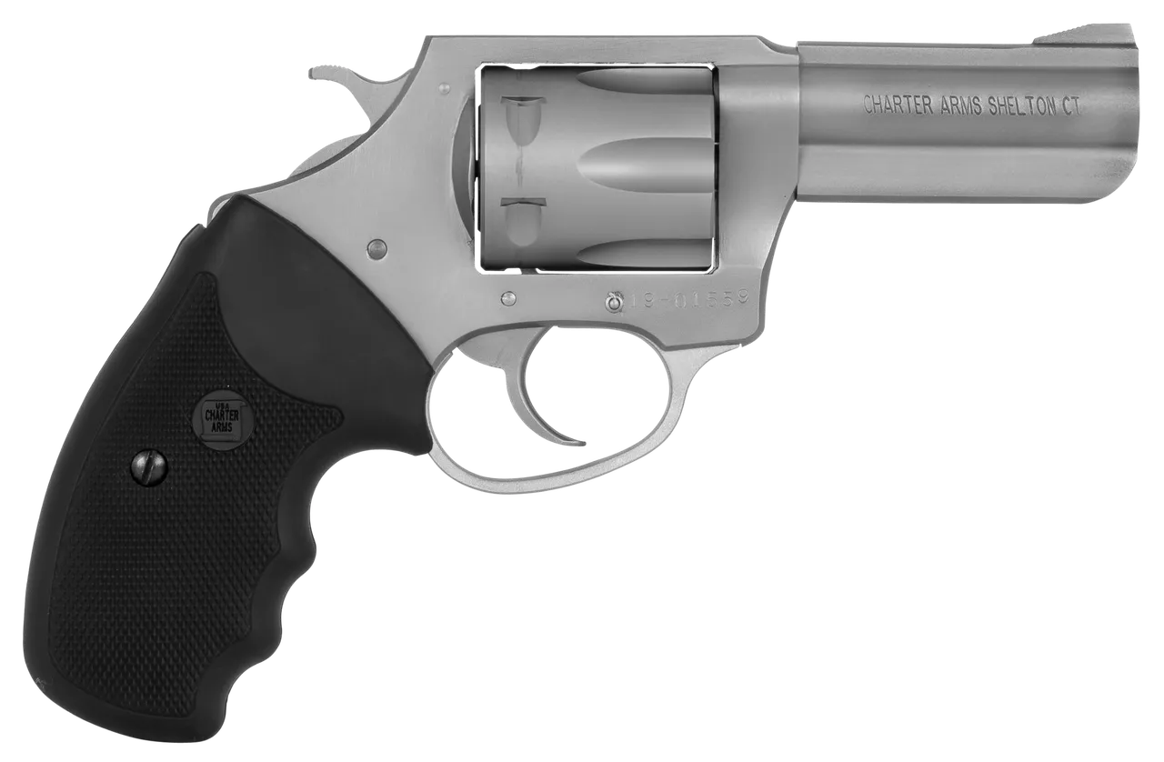 Charter Arms 73802 Pitbull  Large 380 ACP 6 Shot 3" Stainless Steel Barrel & Cylinder, Anodized Aluminum Frame w/Black Finger Grooved Rubber Grip