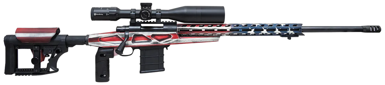 Howa HCRA72507USKMDT M1500 APC Chassis 6.5 Creedmoor 24" Blued Heavy Barrel 10+1 (3 Mags), American Flag Cerakote 6 Position Luth-AR MBA-4 w/Aluminum Chassis Stock, Includes Bipod and Grips