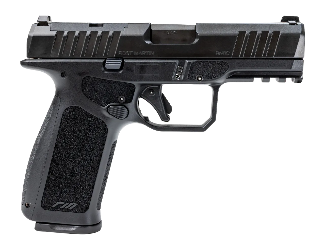 Rost Martin RM1XBH RM1X Compact 9mm Luger 19+1 4" Match Grade Barrel, Black Tenifer Steel Optic Ready/Serrated Slide, Black Polymer Frame w/Picatinny Rail, Interchangeable Backstrap Grip, RMR Footprin
