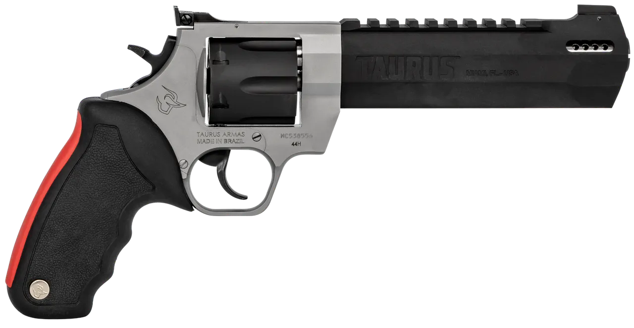 Taurus 2440065RH Raging Hunter 44 Rem Mag 6rd 6.75" Matte Black Oxide Cylinder & Barrel Matte Stainless Steel Frame Black Rubber with Integrated Red Cushion Insert Grip