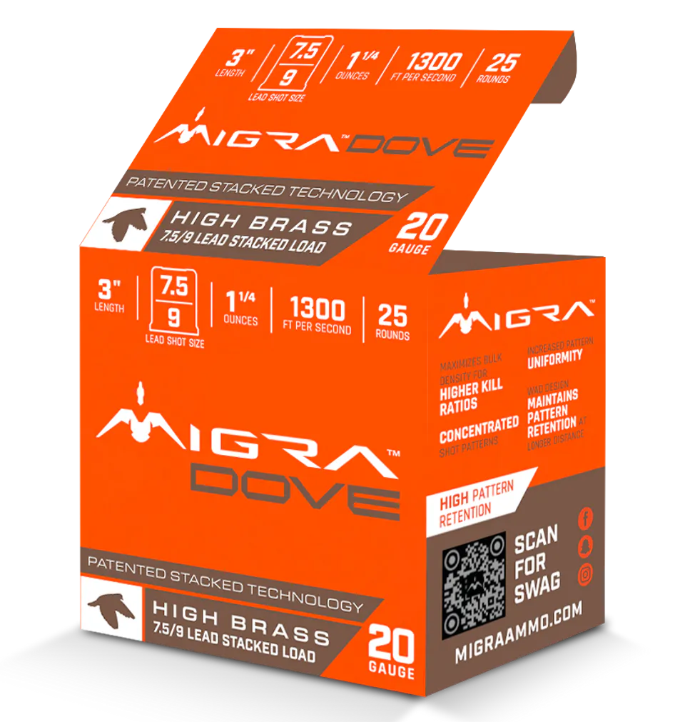 Migra Ammunitions M20UD75-9 Dove 20Gauge 3" 1 1/4oz 7.5/9Shot 25 Per Box/10 Case