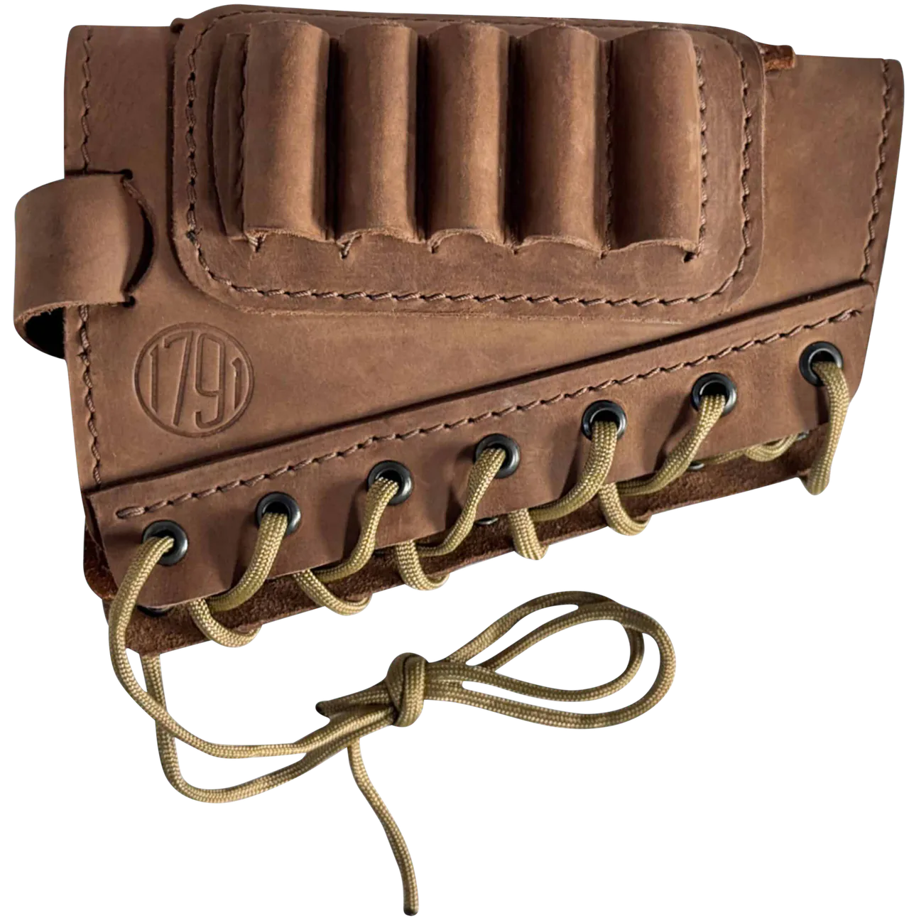 1791 Gunleather HNTBAMRBRWR Butt Cuff Ammo Holder Hunt Brown Leather Capacity 5 Shells "Creep Stop" Strap Mount