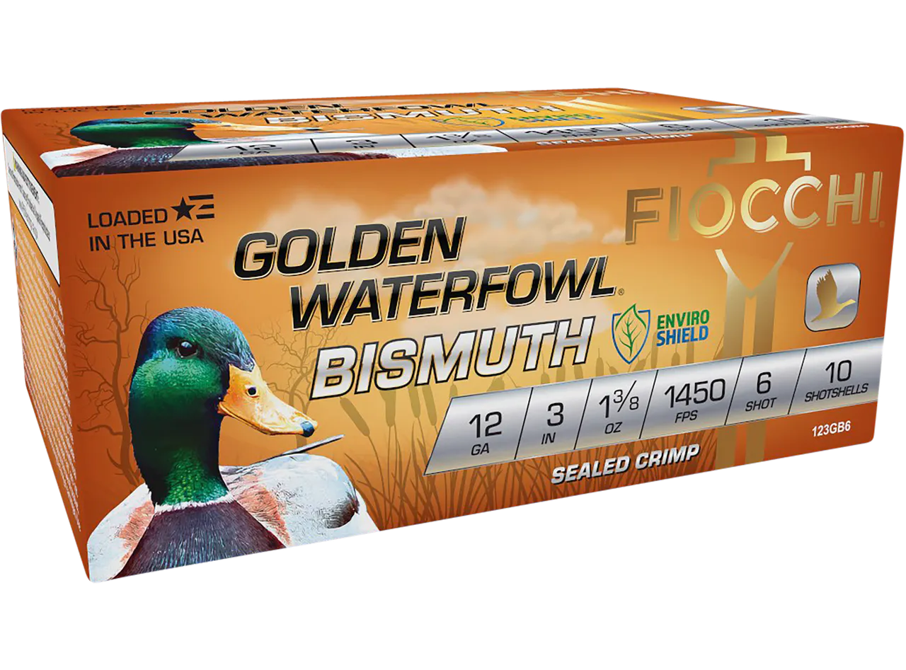 Fiocchi 123GB6 Golden Waterfowl Bismuth 12Gauge 3" 1 3/8oz 6Shot 10 Per Box/10 Case