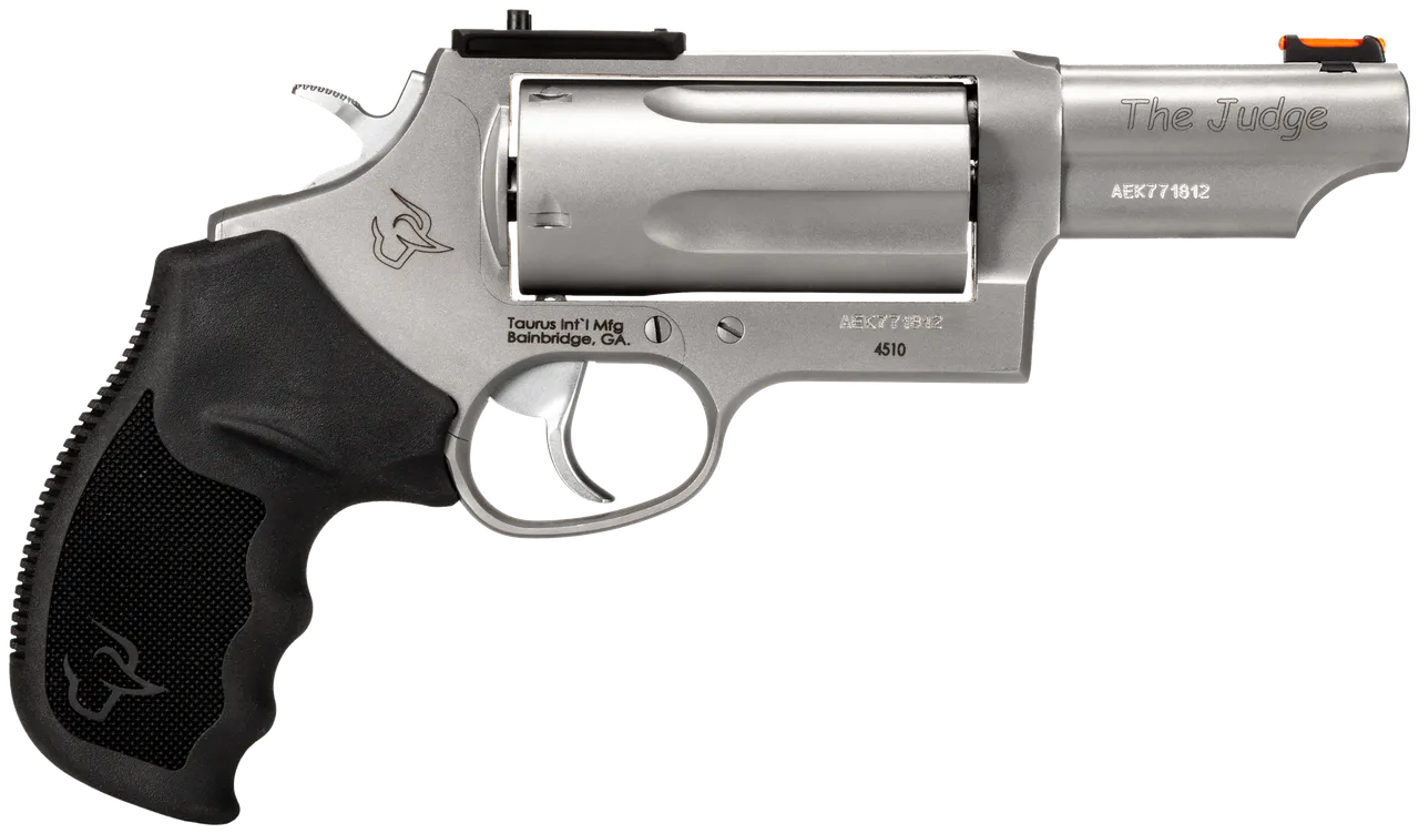 Taurus 24410P39MAG Judge T.O.R.O Magnum Compact Frame 45 Colt (Long Colt)/410 Gauge 5rd 3" Matte Stainless Steel Barrel, Cylinder & Frame, Black Rubber Grip, Transfer Bar Safety, Exposed Hammer