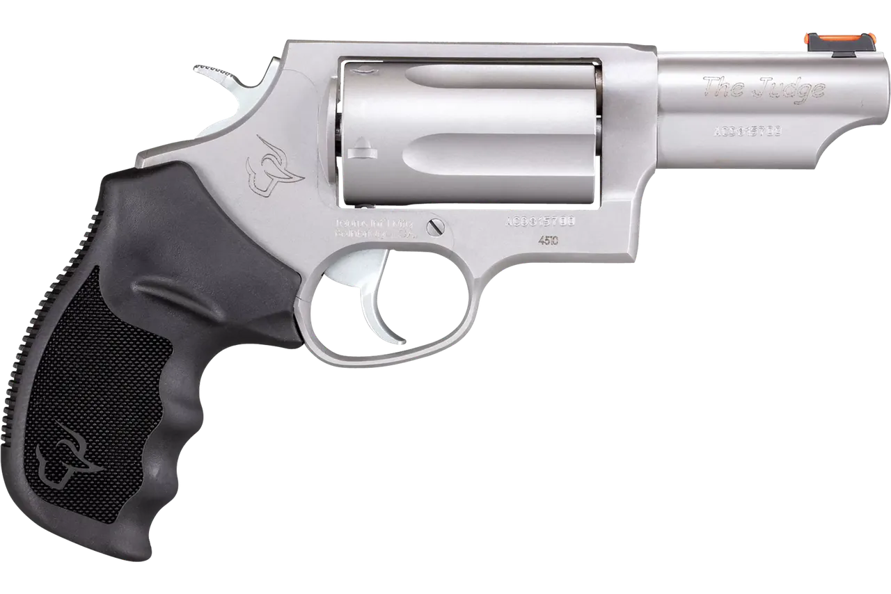 Taurus 2-441039T Judge  Compact 45 Colt (Long Colt)/410 Bore 5rd Shot 3" Matte Stainless Steel Barrel, Cylinder & Frame, Black Ribber Grip, Transfer Bar Safety, Exposed Hammer
