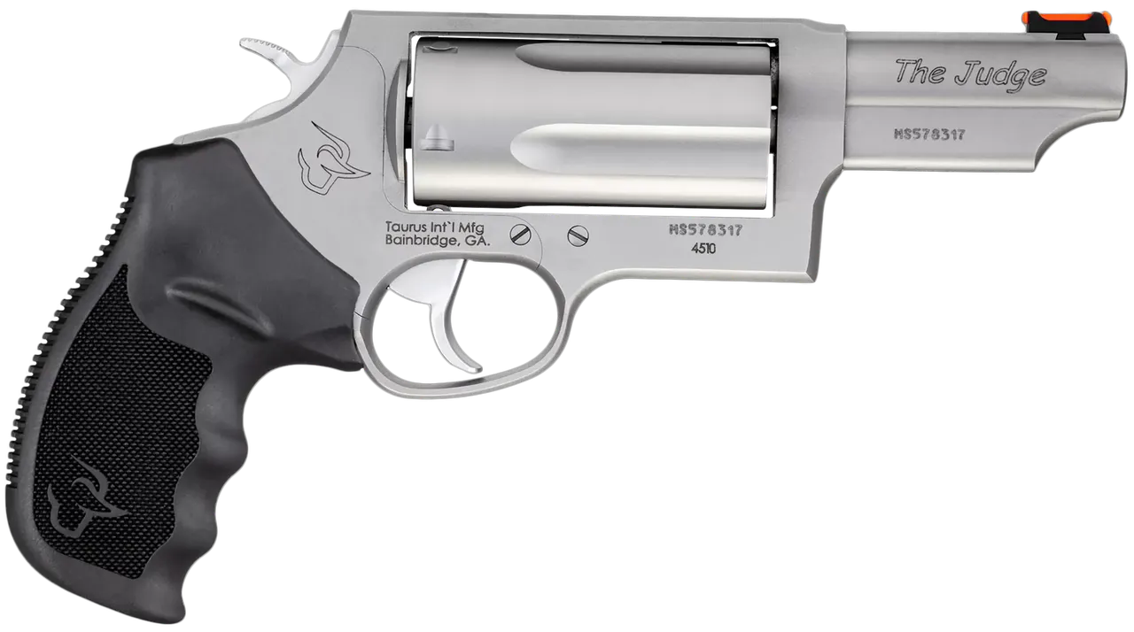 Taurus 2-441039MAG Judge Magnum Compact 45 Colt (LC)/410 Mag 5rd, 3" Matte Stainless Steel Barrel, Cylinder & Frame, Black Finger Groove Grip, Exposed Hammer