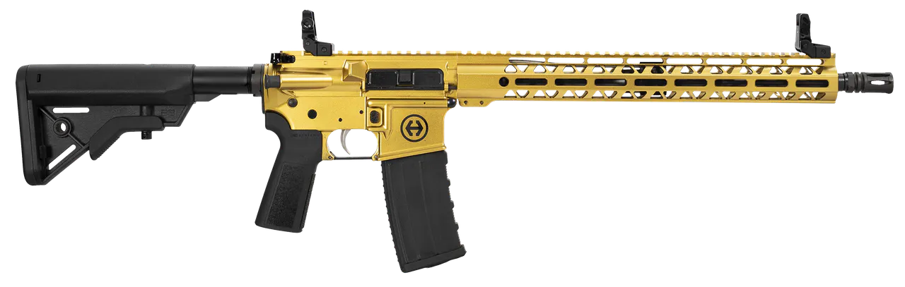 Hi-Point HP15R-556GOLD HP 15R 5.56 NATO 30+1 16" Black Threaded Barrel, Gold Aluminum Receiver w/Picatinny Rail, M-LOK Handguard, B5 Bravo Black Polymer Stock, Black B5 P Type 23 Grip