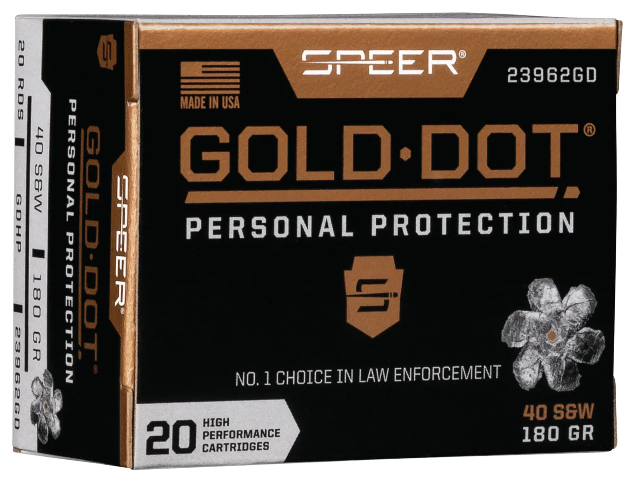 Speer 23962GD Gold Dot Personal Protection 40S&W 180gr Hollow Point 20 Per Box/10 Case