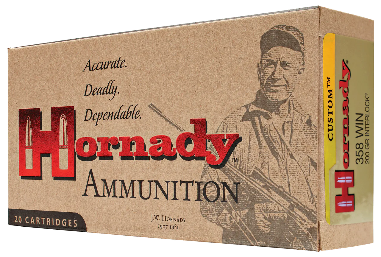 Hornady 91318 Custom  358Win 200gr InterLock Spire Point 20 Per Box/10 Case