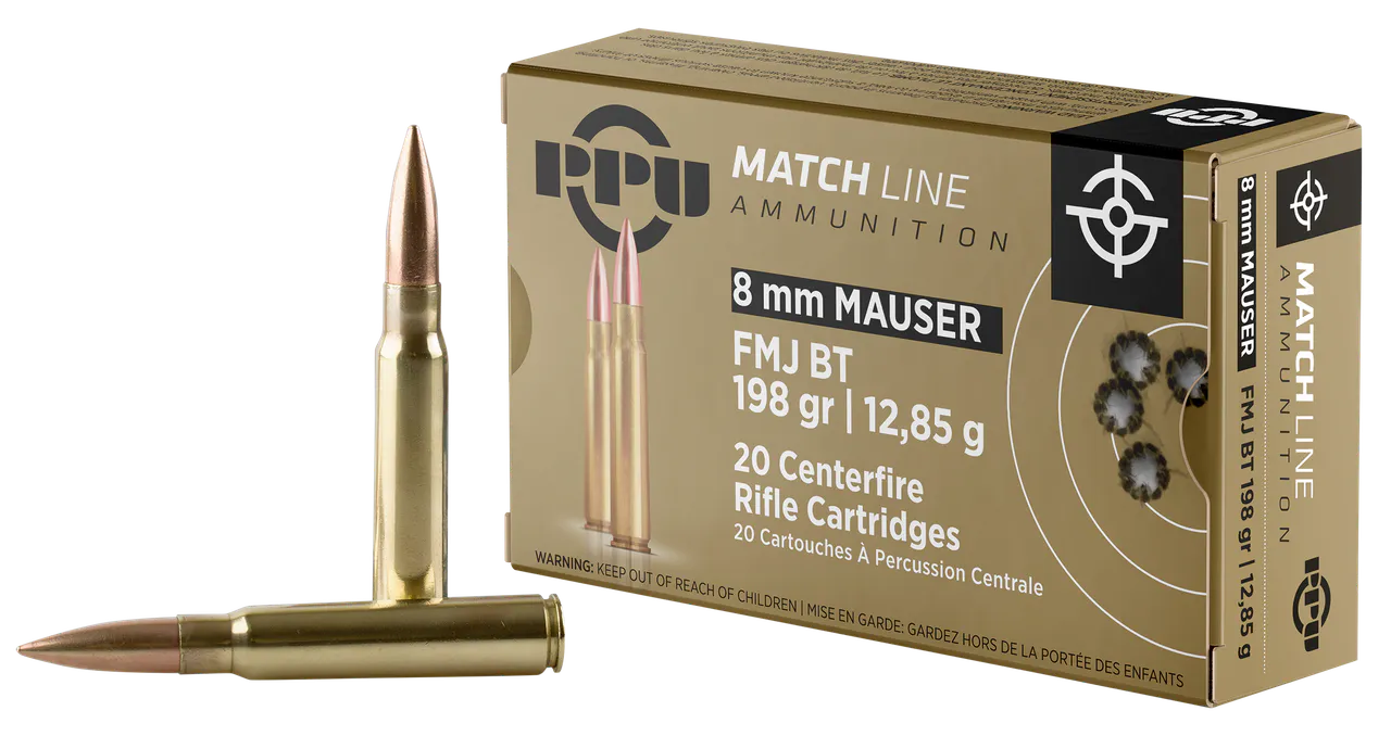 PPU PPM8 Match  8mmMauser 200gr Full Metal Jacket Boat Tail 20 Per Box/10 Case
