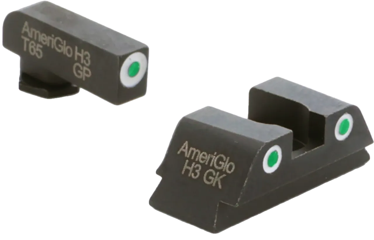 AmeriGlo GL430 Classic Tritium Sight Set for Glock Green Tritium White Outline Front Sight-Green Tritium White Outline Rear Sight