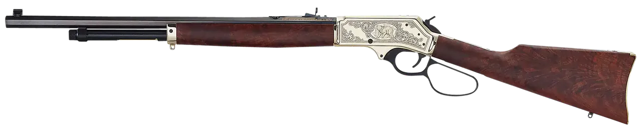 Henry H010BGWL Wildlife  45-70 Gov 4+1 22" Blued Octagon, Polished Brass Engraved Rec, American Walnut Furniture, Large Loop Lever, Adj. Brass Bead Sight