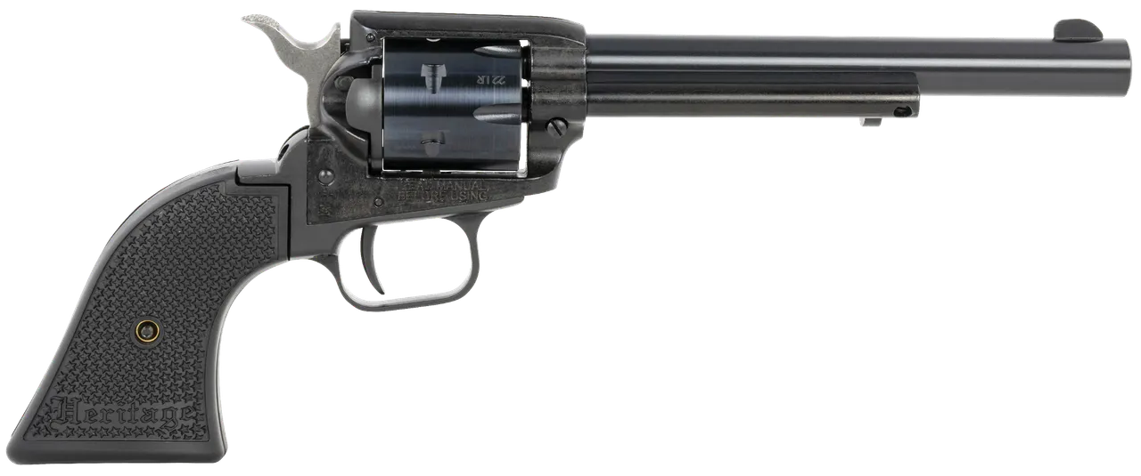 Heritage Mfg RR22B6PG Rough Rider 22 LR 6 Shot, 6.50" Black Steel Barrel, Black Zinc Alloy Frame, Black Cylinder, Black Polymer Grip, Hammer/Thumb Safety, Exposed Hammer