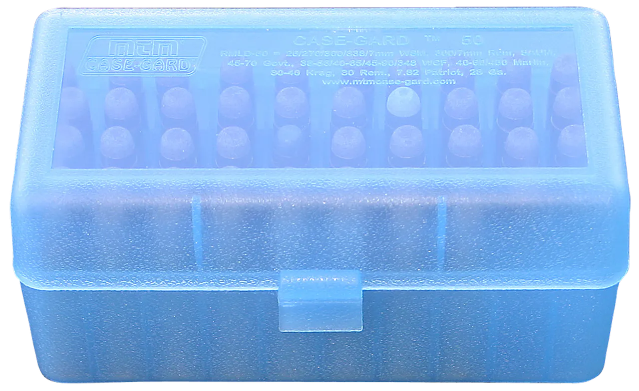 MTM Case-Gard RSLD5024 Ammo Box Flip-Top Multi Caliber Clear Blue Polypropylene 50rd