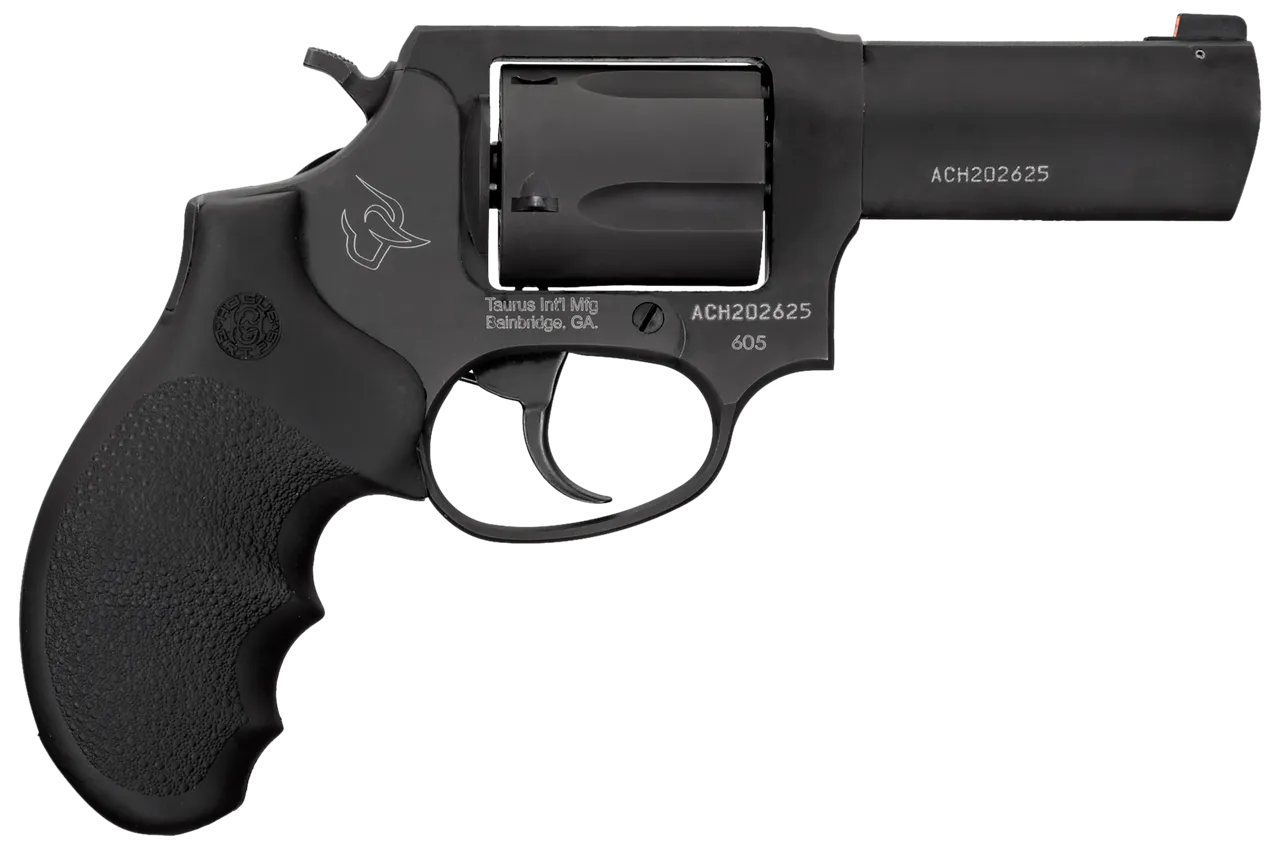 Taurus 260531NS 605 SA/DA 38 Speical +P or 357 Mag 5 Shot 3" Barrel, Overall Matte Black Finish Stainless Steel, Finger Grooved Black Hogue Rubber Grip, Night Front Sight