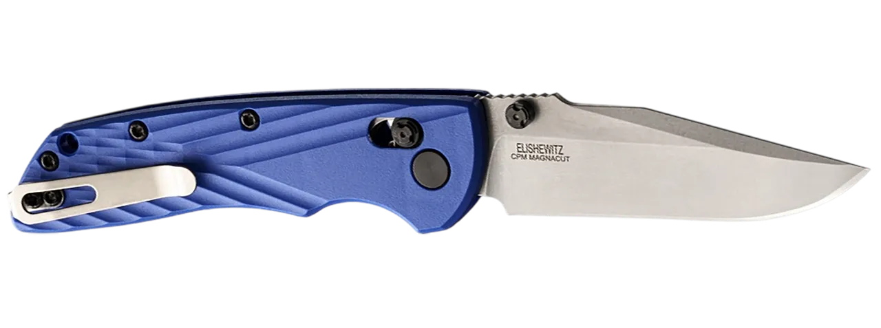 Hogue 24373 Deka  3.25" Folding Clip Point Plain Stone Tumbled CPM MagnaCut Steel Blade, Blue Textured GRN Handle