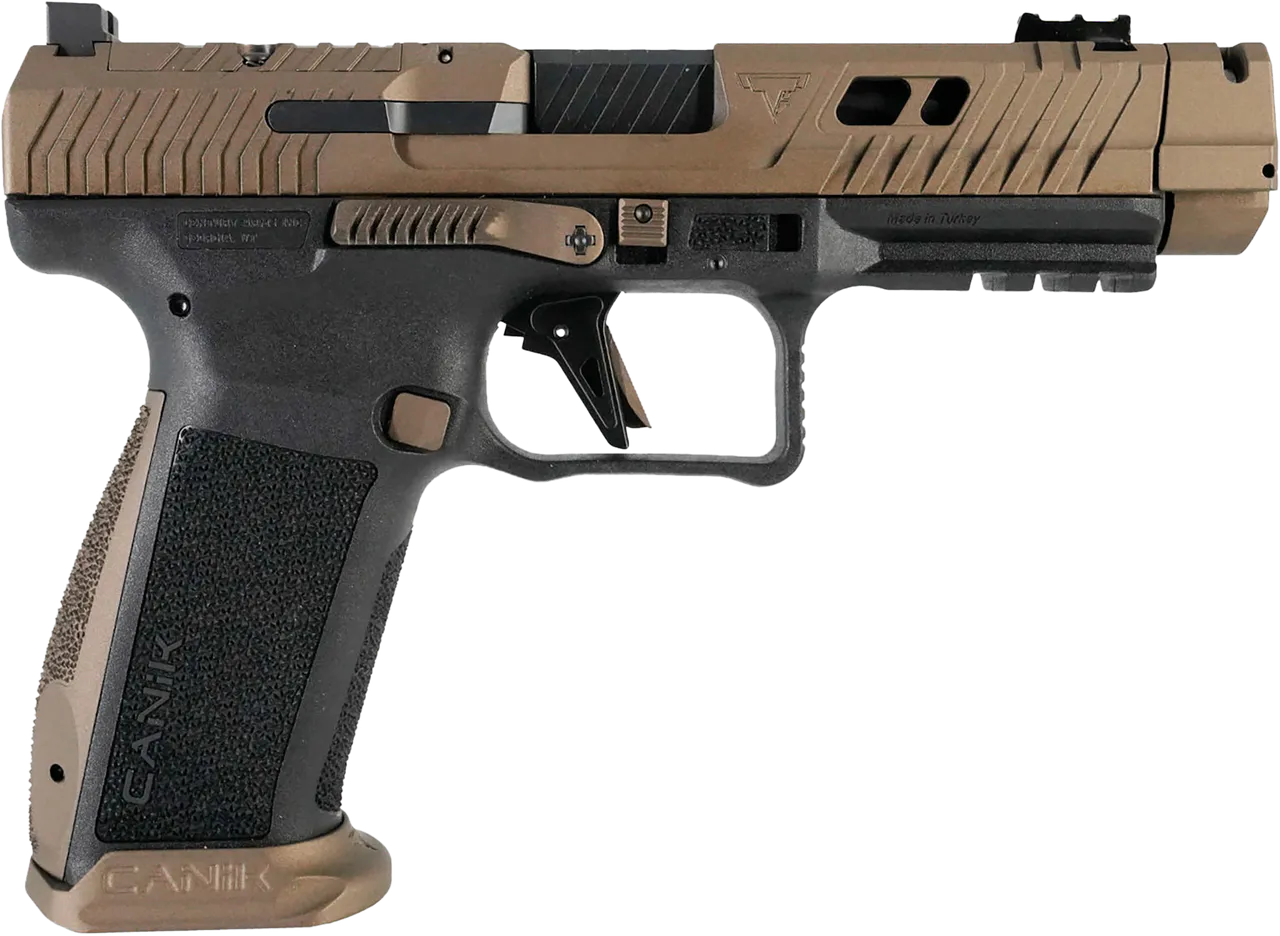 Canik HG7864N TTI Combat Full Size Frame 9mm Luger 10+1 4.60" Black Nitride Fluted/Ported Barrel, Burnt Bronze Cerakote Optic Cut/Serrated Steel Slide, Black Polymer Frame w/Picatinny Rail