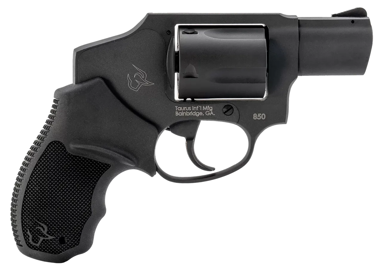 Taurus 2-850121 850  Small 38 Special 5 Shot 2" Matte Black Alloy Steel Barrel, Cylinder & Frame, Black Rubber Grip, Transfer Bar Safety, Concealed Hammer