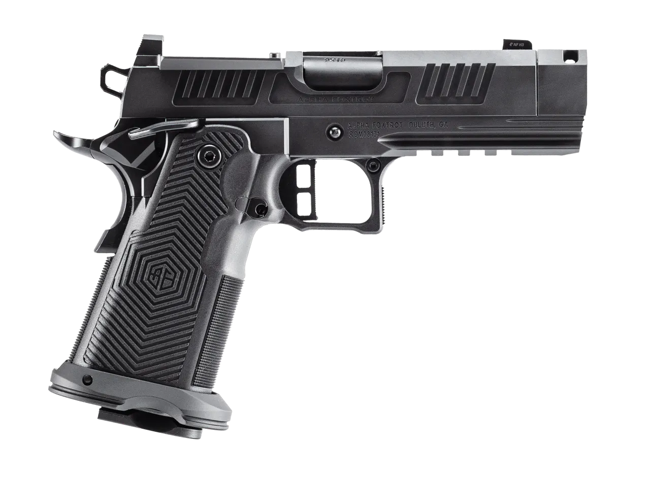 Alpha Foxtrot AA39X1QIG-XDBK19 AF1911 Romulus Compact Frame 9mm Luger 20+1 3.50" Black DLC Threaded Compensated Barrel, Black DLC Stainless Steel Optic Ready/Serrated Slide, Black DLC Stainless Steel