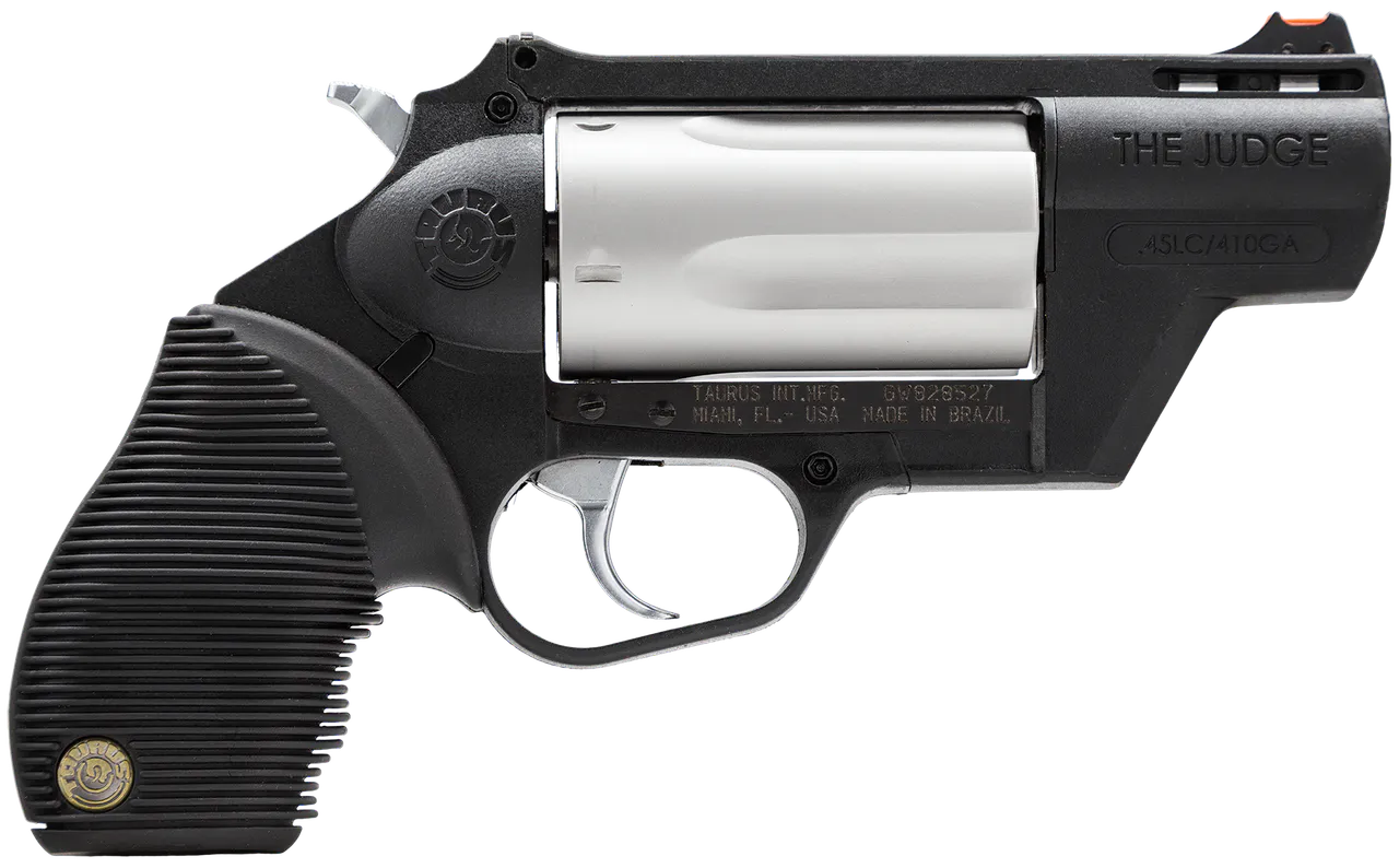 Taurus 2441029TCPLY Judge Public Defender 45 Colt (LC) Caliber or 2.50" 410 Gauge 5 Shot 2.50" Black Finish Barrel, Matte Stainless Finish Cylinder, Black Finish Polymer Frame & Black Ribber Grip