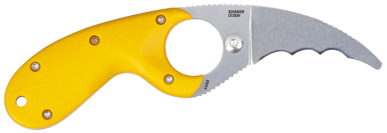 CRKT 2511Y Bear Claw  2.39" Fixed Hawkbill Serrated Powder Coated AUS8A SS Blade, Yellow Textured GRN Handle