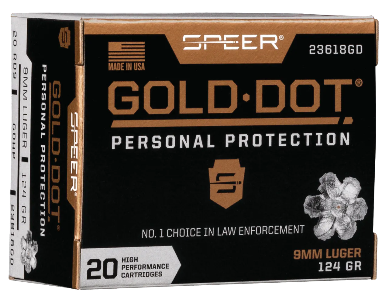 Speer 23618GD Gold Dot Personal Protection 9mmLuger 124gr Hollow Point 20 Per Box/10 Case