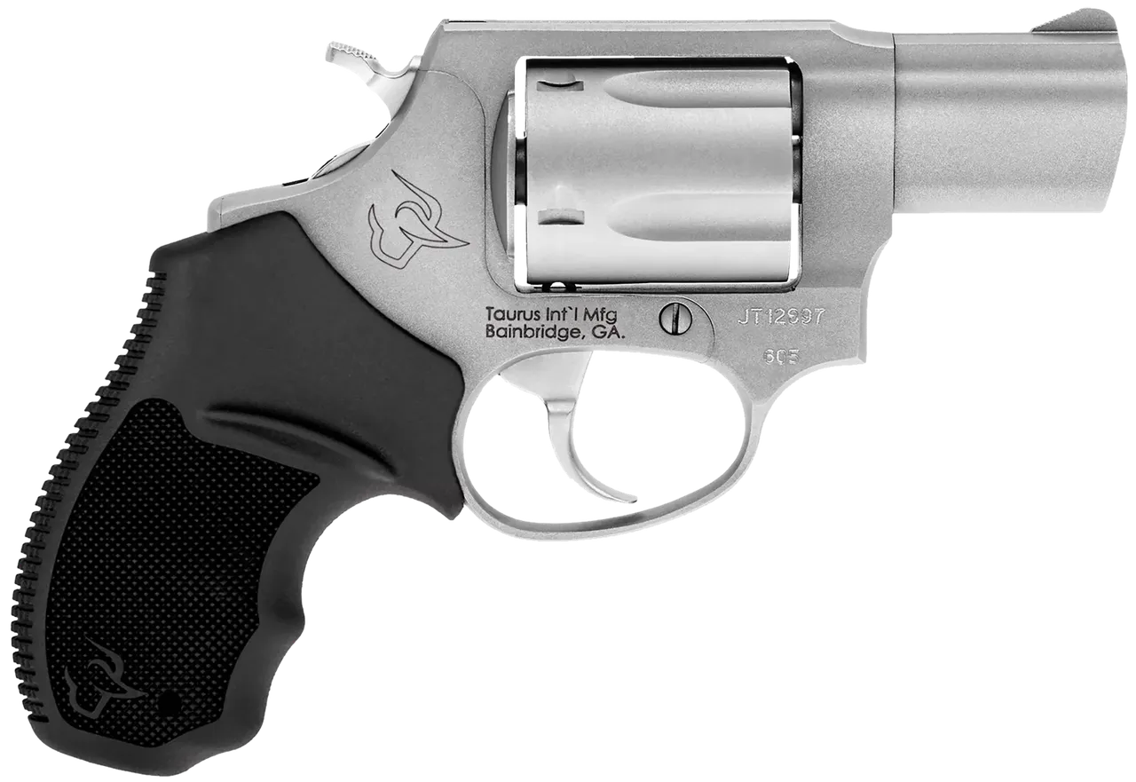 Taurus 2-605029 605 Small 357 Mag/38 Special +P 5 Shot 2" Matte Stainless Steel Barrel, Cylinder & Frame, Black Finger Grooved Rubber Grip, Transfer Bar Safety, Exposed Hammer