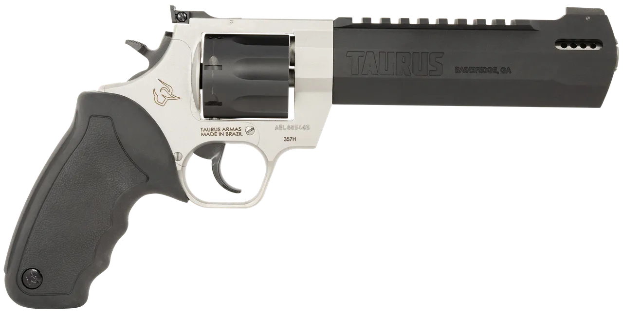 Taurus 2357065RH Raging Hunter 357 Mag 7rd 6.75" Matte Black Oxide Cylinder & Barrel Matte Stainless Steel Frame Black Rubber with Integrated Red Cushion Insert Grip