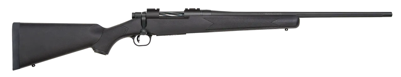 Mossberg 27838 Patriot  Full Size 243 Win 5+1 22" Matte Blued Fluted Barrel, Drilled & Tapped Matte Blued Stainless Steel Receiver, Black Fixed Synthetic Stock, Right Hand