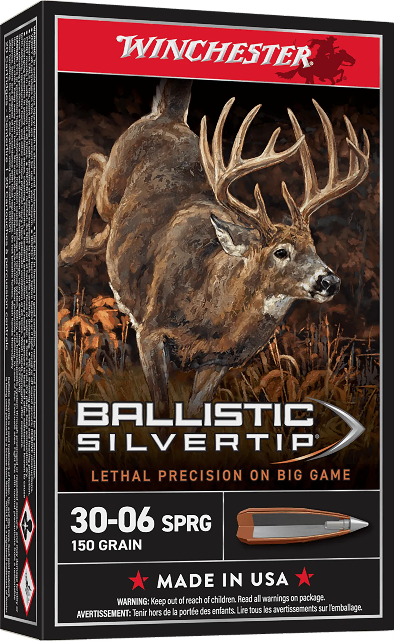 Winchester Ammo SBST3006 Ballistic Silvertip  30-06Springfield 150gr Rapid Controlled Expansion Polymer Tip 20 Per Box/10 Case