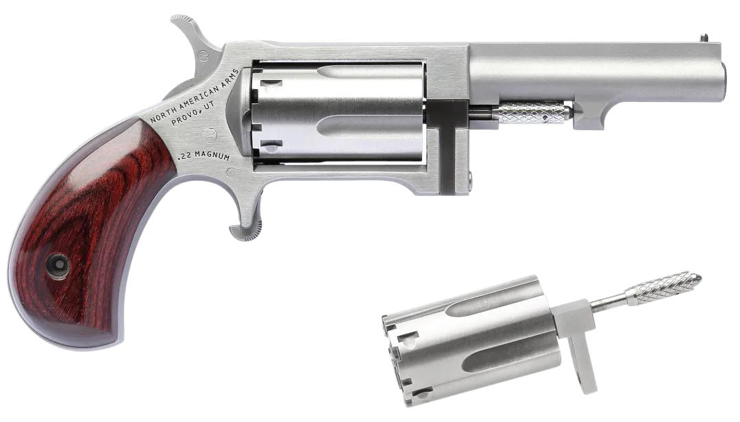 North American Arms SWC250 Sidewinder  22 LR 22 WMR 5 Shot 2.50" Stainless Steel Barrel, Frame & Cylinder, Rosewood Birdshead Grip Exposed Hammer