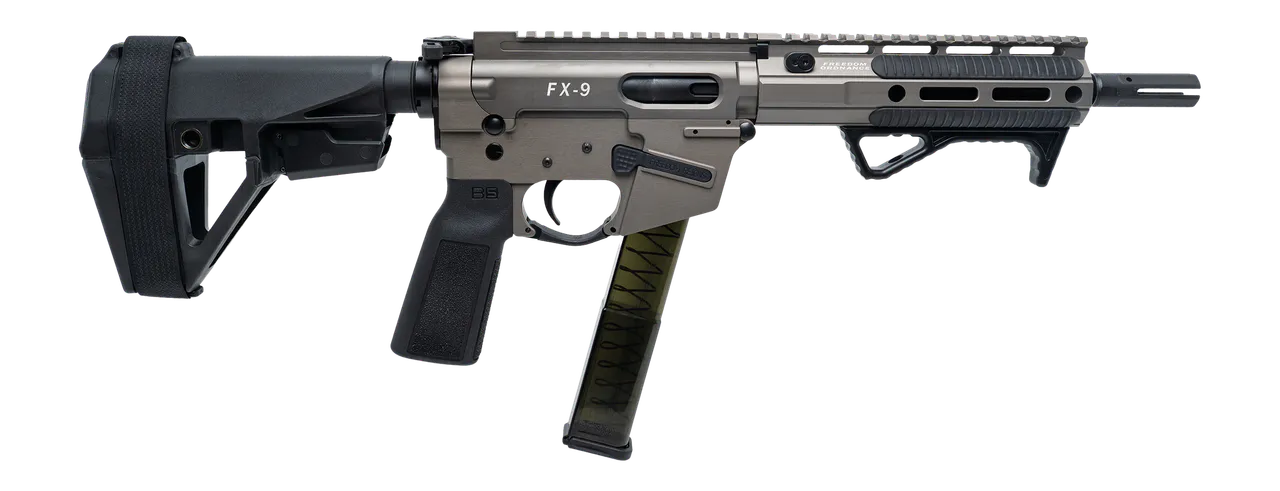 Freedom Ordance FX9P8E-FDE FX9P Elite 9mm Luger 8" Black Nitride Threaded Barrel, Flat Dark Earth Anodized Aluminum Receiver w/Picatinny Rail, M-LOK Handguard, Black Polymer SB Tactical SBA5 Brace, Bl