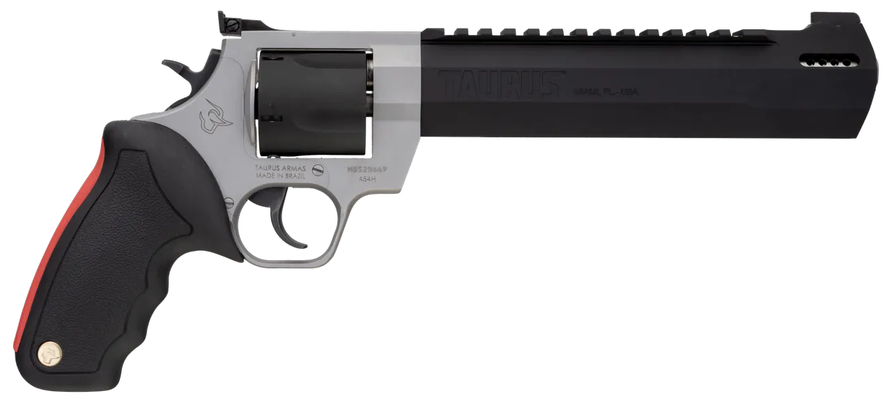 Taurus 2454085RH Raging Hunter  454 Casull 5rd 8.37" Matte Black Oxide Cylinder & Barrel Matte Stainless Steel Frame Black Rubber with Integrated Red Cushion Insert Grip
