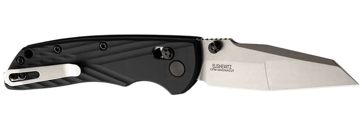 Hogue 24369 Deka  3.25" Folding Modified Wharncliffe Plain Stone Tumbled CPM MagnaCut Steel Blade, Black Textured GRN Handle