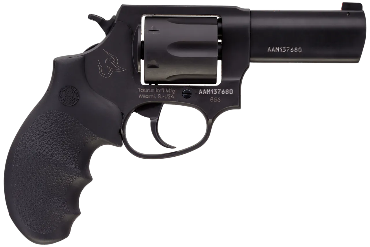 Taurus 2-85631NS 856 Defender Small 38 Special +P 6 Shot 3" Matte Black Stainless Steel Barrel & Cylinder, Matte Black Aluminum Frame, Hogue Finger Grooved Grip, Transfer Bar Safety, Exposed Hammer