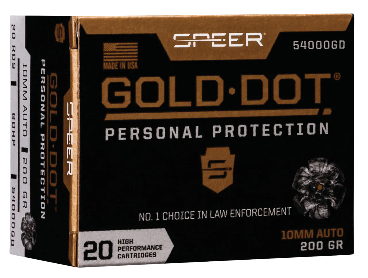 Speer 54000GD Gold Dot Personal Protection 10mmAuto 200gr Hollow Point 20 Per Box/10 Case
