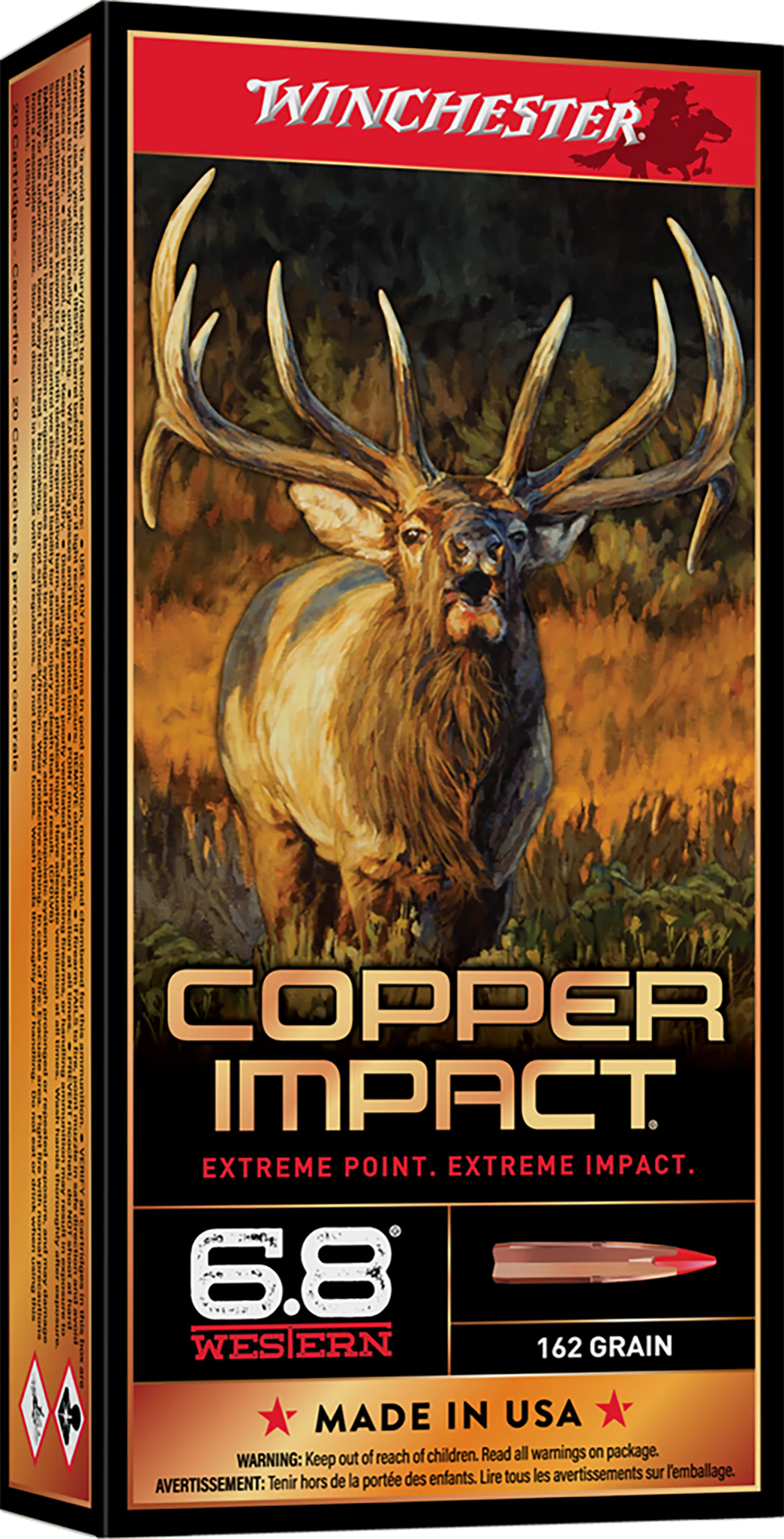 Winchester Ammo X68WCLF Copper Impact 6.8Western 162gr Copper Extreme Point Lead Free 20 Per Box/10 Case