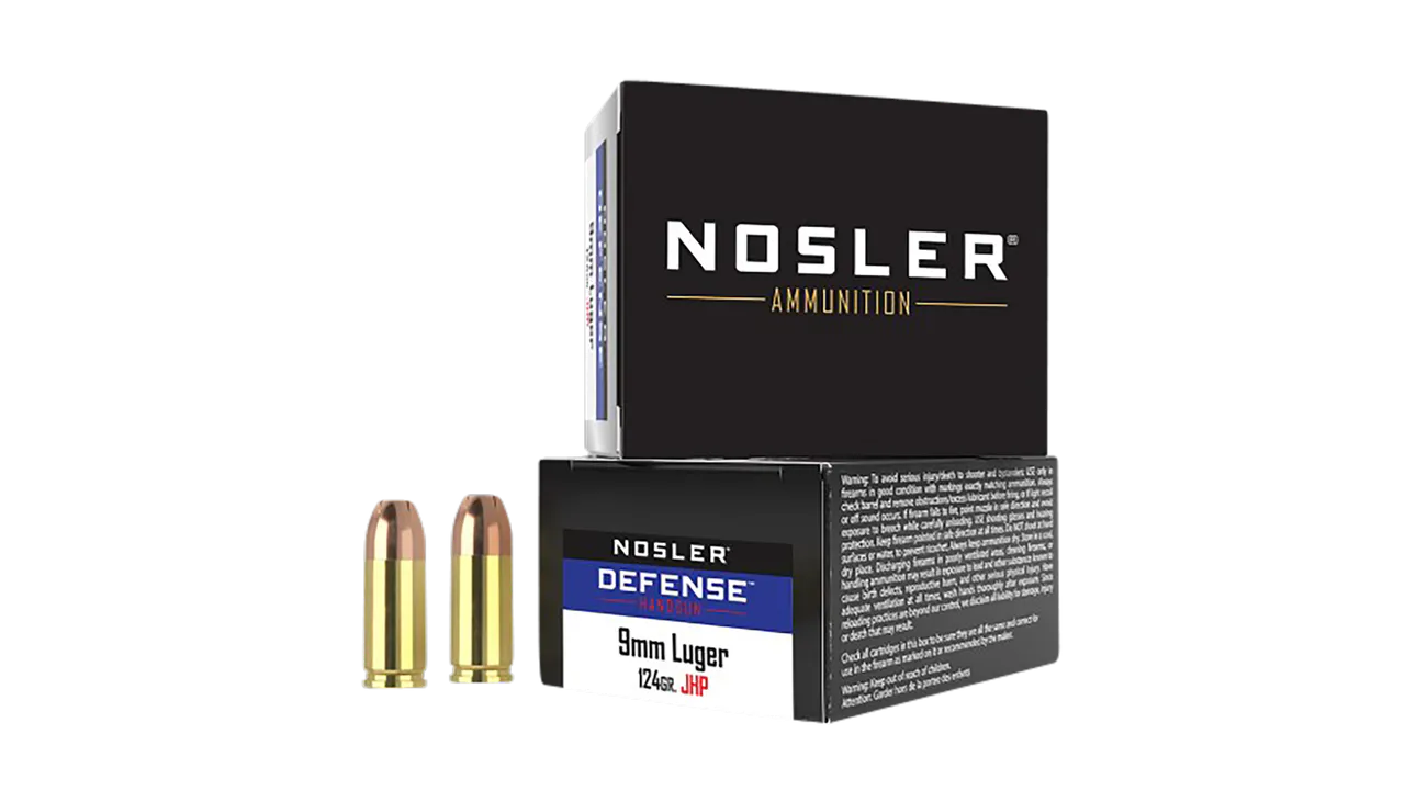 Nosler 38432 Defense Handgun 9mmLuger+P 124gr Bonded Performance Jacketed Hollow Point 20 Per Box/10 Case