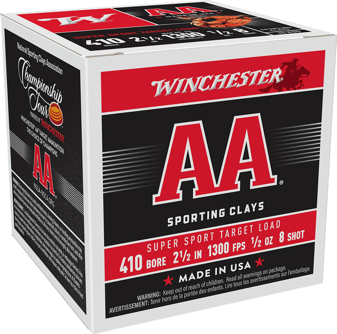 Winchester Ammo AASC418 AA Super Sport Sporting Clay 410Gauge 2.50" 1/2oz 8Shot 25 Per Box/10 Case